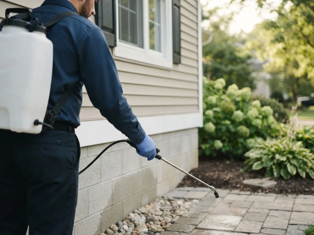 Pest control technician inspecting a home in London, AR